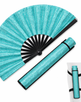 Großer Fächer 64 cm Glitter Türkis mit Tasche