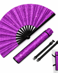 Großer Fächer 64 cm Glitter Lila mit Tasche