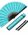 Großer Fächer 64 cm Glitter Türkis mit Tasche