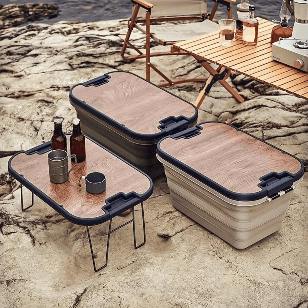 aufbewahrung mit klapptisch Aufbewahrungsbox mit integriertem Tisch faltbar – FestivalStuff
