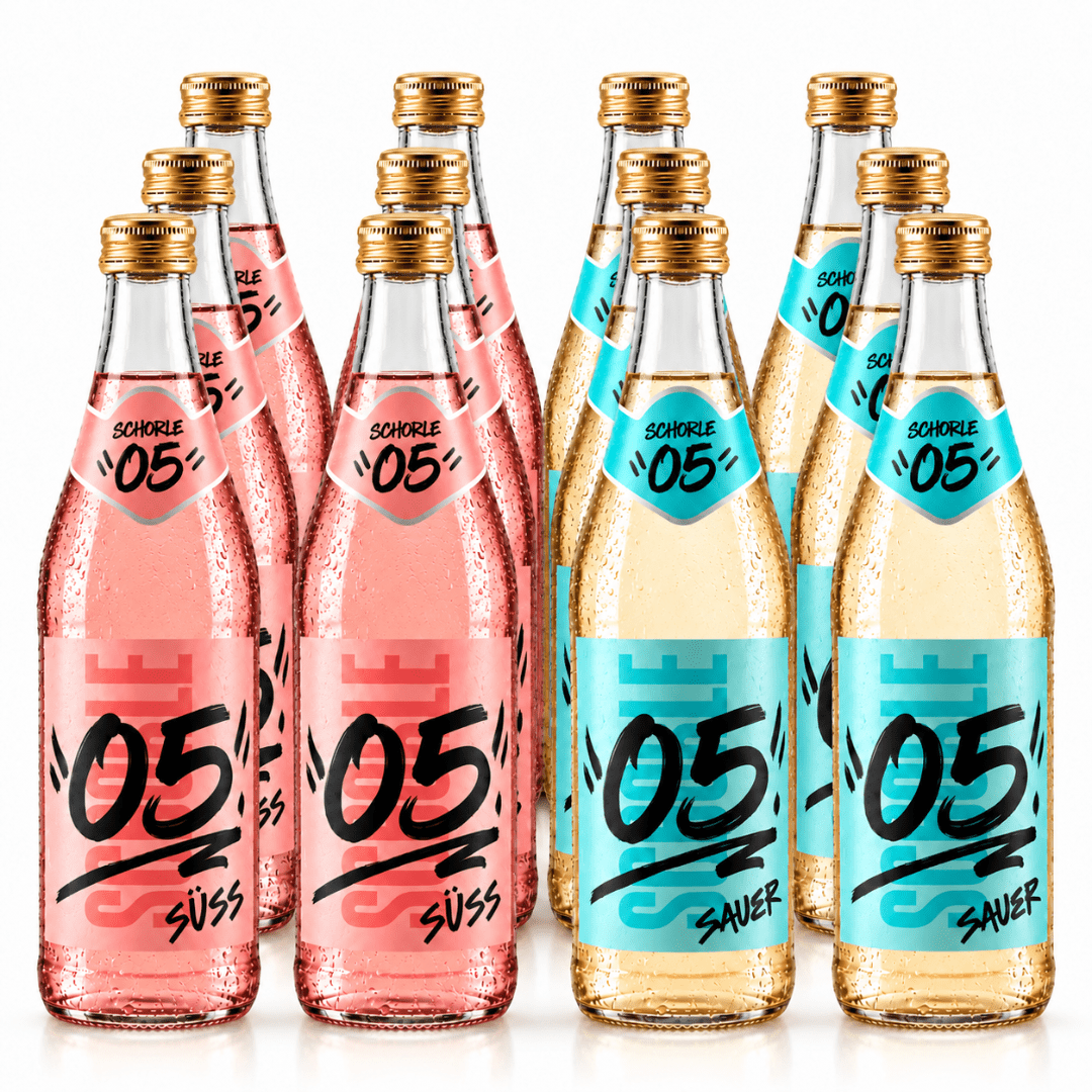 05 Schorle Mix Pack – 12 Flaschen (6 × Sauer, 6 × Süß) 0,5 l - FestivalStuff