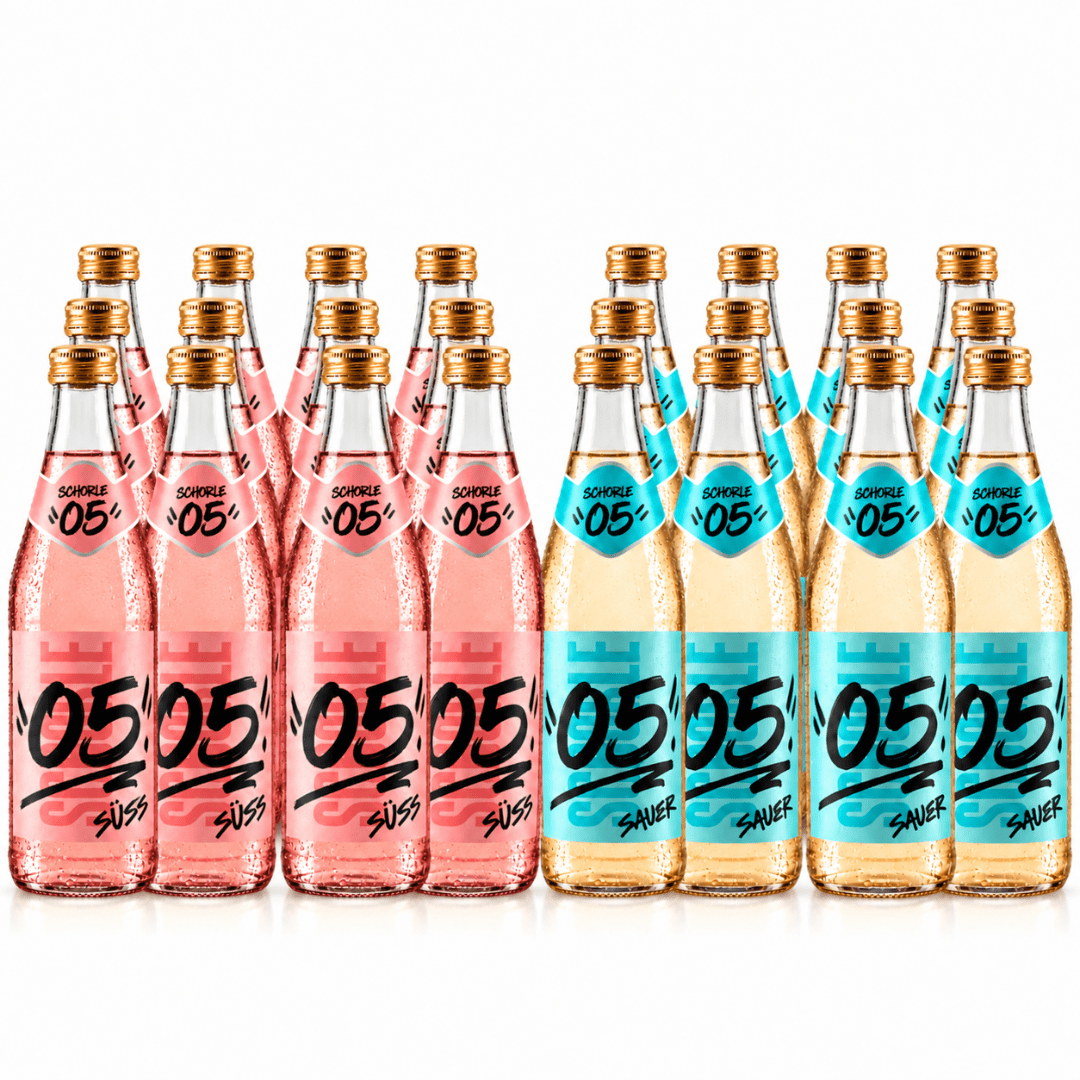 05 Schorle Mix Pack – 24 Flaschen (12 × Sauer, 12 × Süß) 0,5 l - FestivalStuff