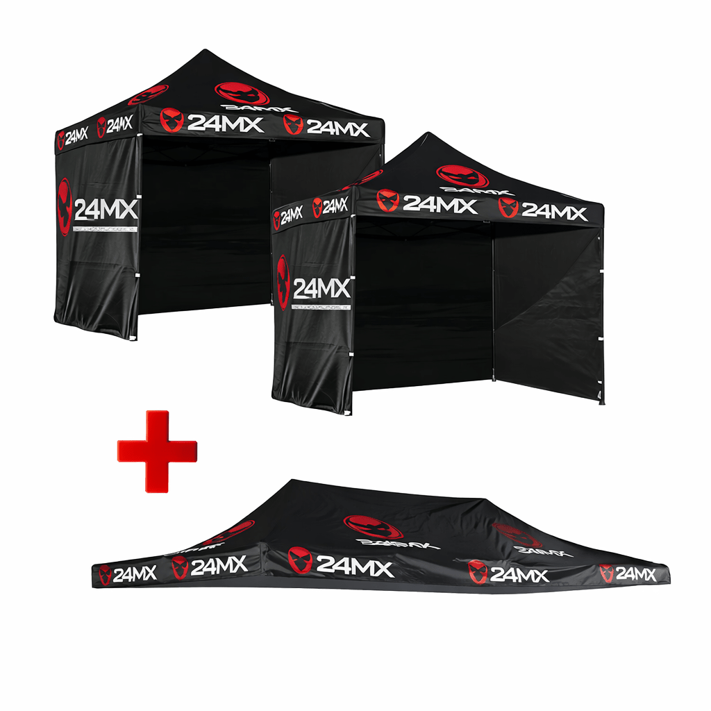 2x 24 Easy - Up Pavillon + Wände + 6x3 m Dach Schwarz - FestivalStuff