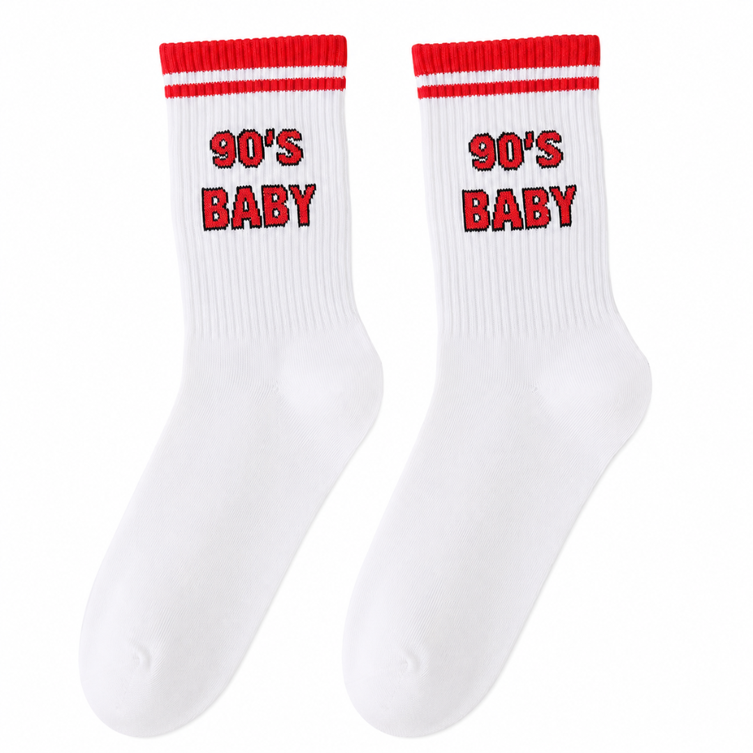 90's Baby Socken Weiß – Retro Festival Sportsocken