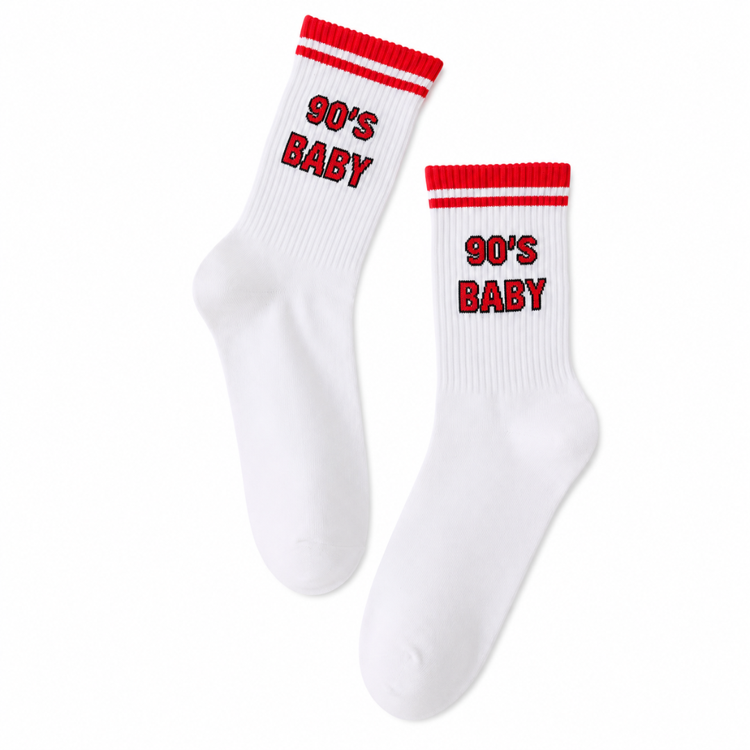 90's Baby Socken Weiß – Retro Festival Sportsocken