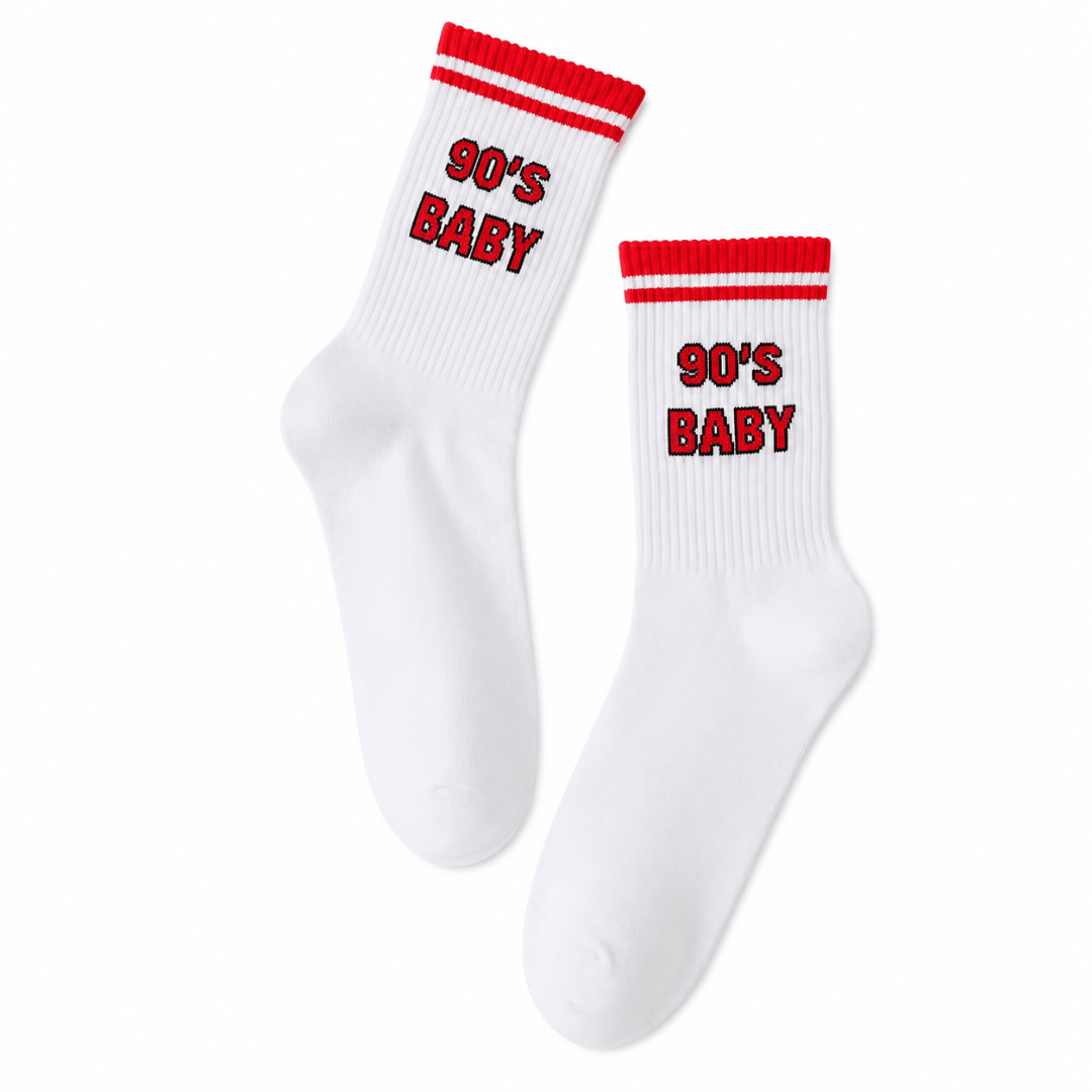 90's Baby Socken Weiß – Retro Festival Sportsocken - FestivalStuff