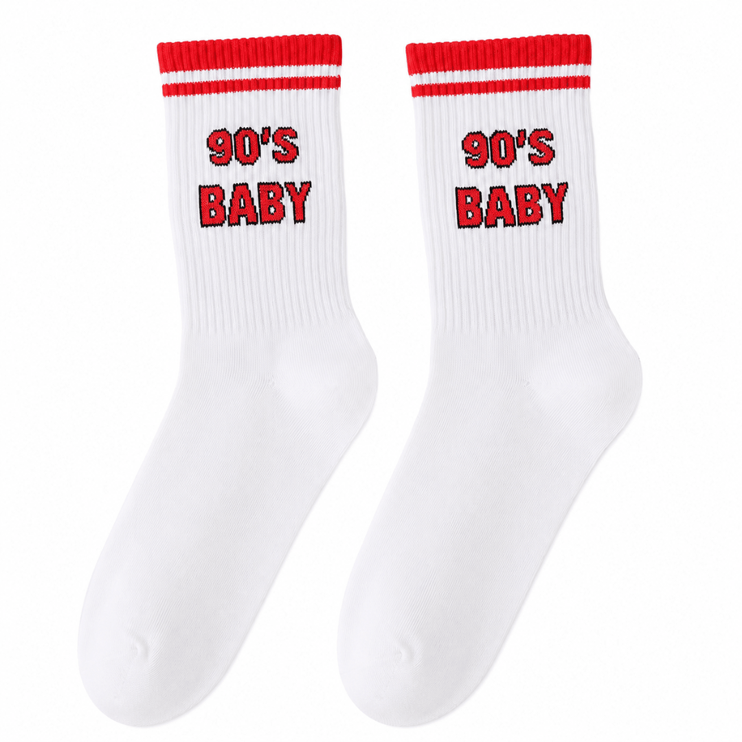 90's Baby Socken Weiß – Retro Festival Sportsocken - FestivalStuff