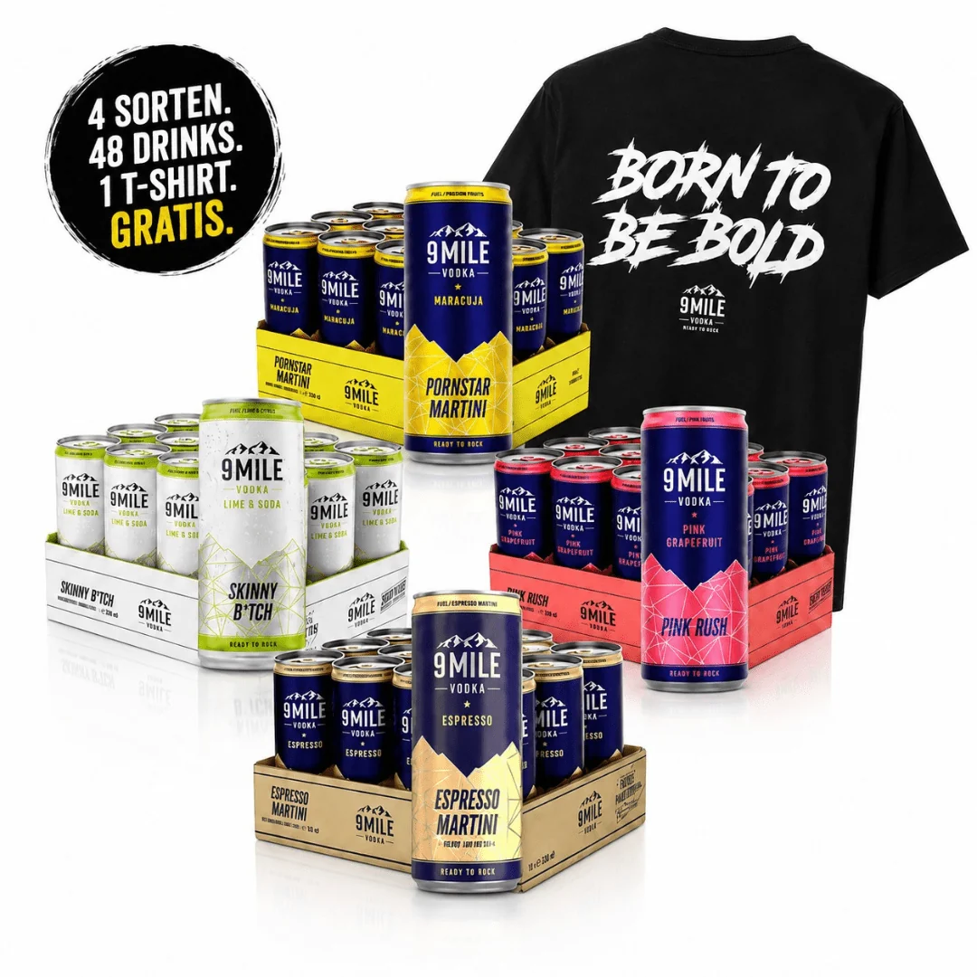 9 MILE Festival Pack XL mit 48 Drinks & T-Shirt GRATIS