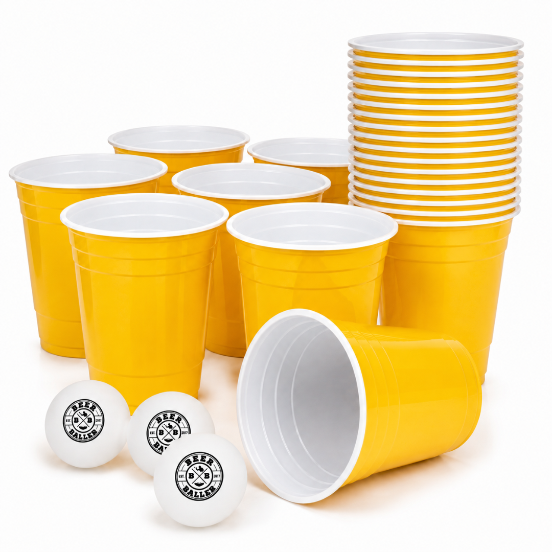 Beer Pong Becher Set Gelb (25x inkl. 3 Bällen)