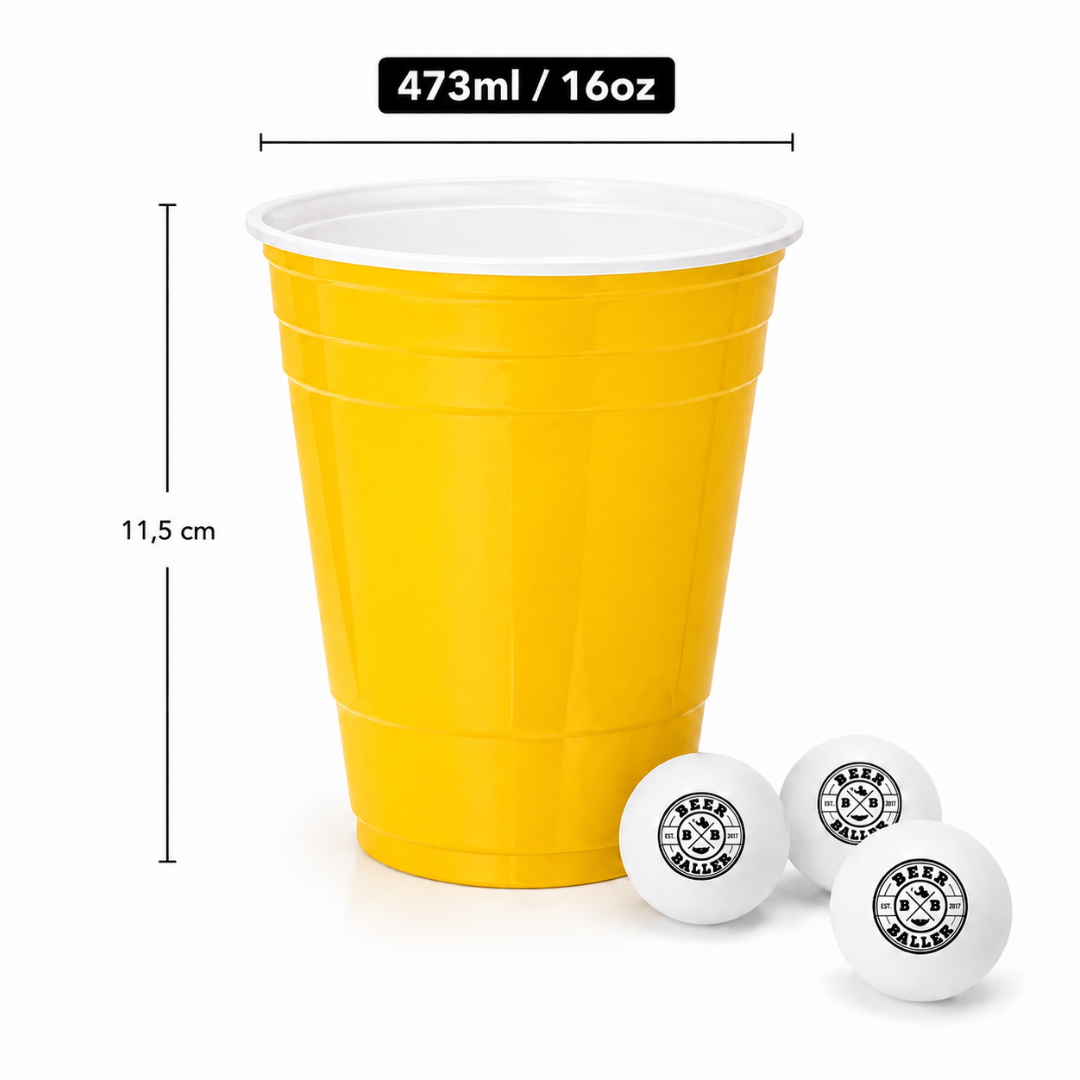 Beer Pong Becher Set Gelb (25x inkl. 3 Bällen)