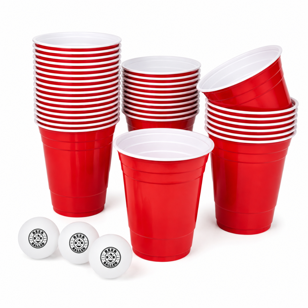 Beer Pong Becher Set Rot (25x inkl. 3 Bällen)