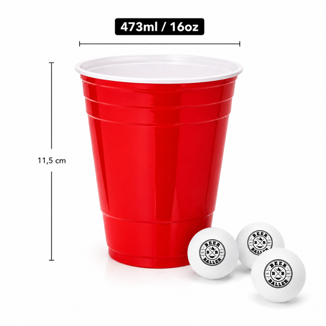 Beer Pong Becher Set Rot (25x inkl. 3 Bällen)