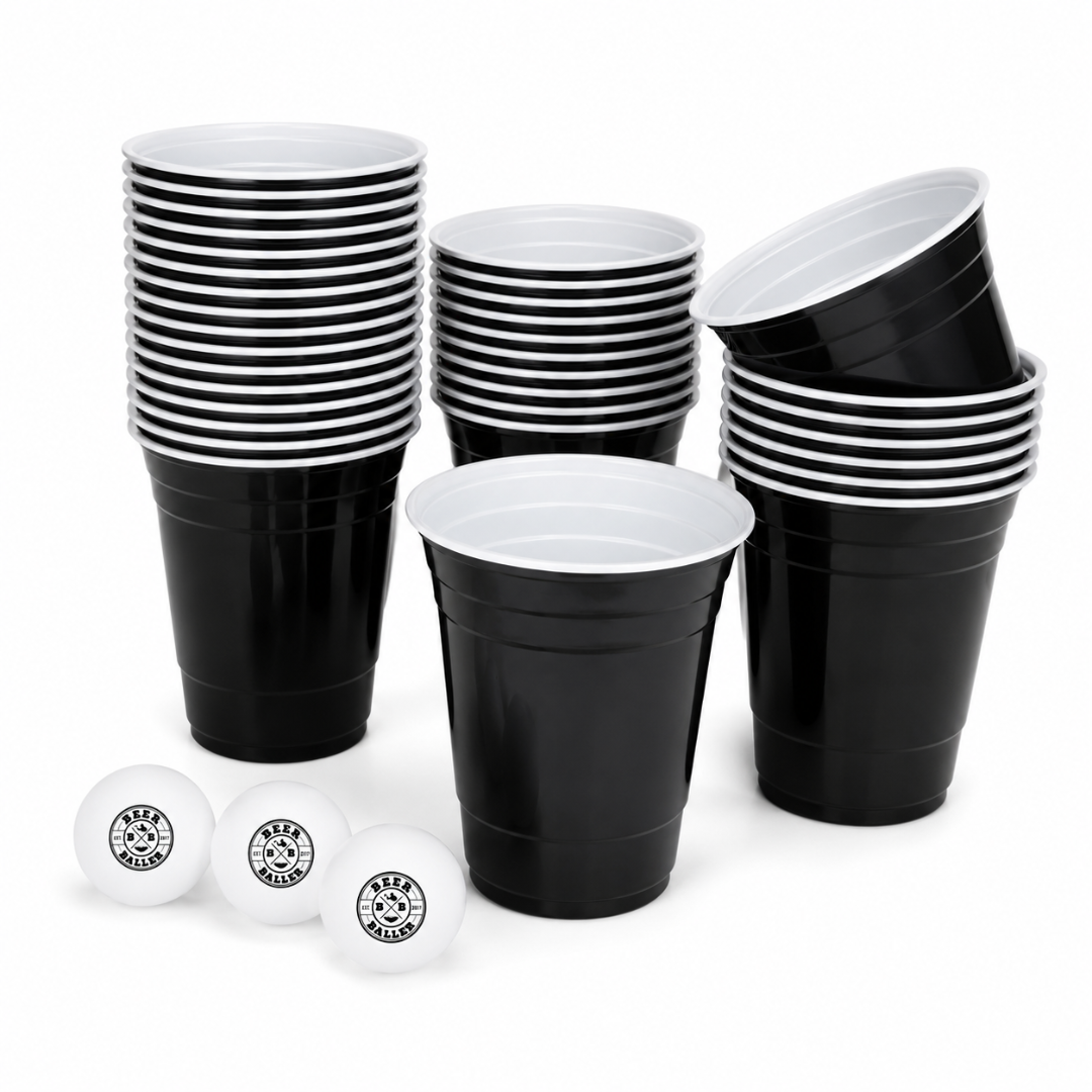 Beer Pong Becher Set Schwarz (25x inkl. 3 Bällen)