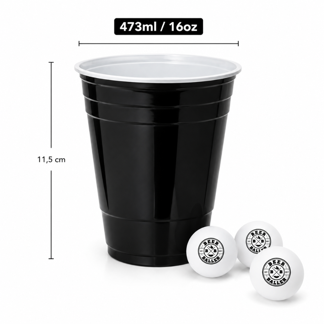 Beer Pong Becher Set Schwarz (25x inkl. 3 Bällen)