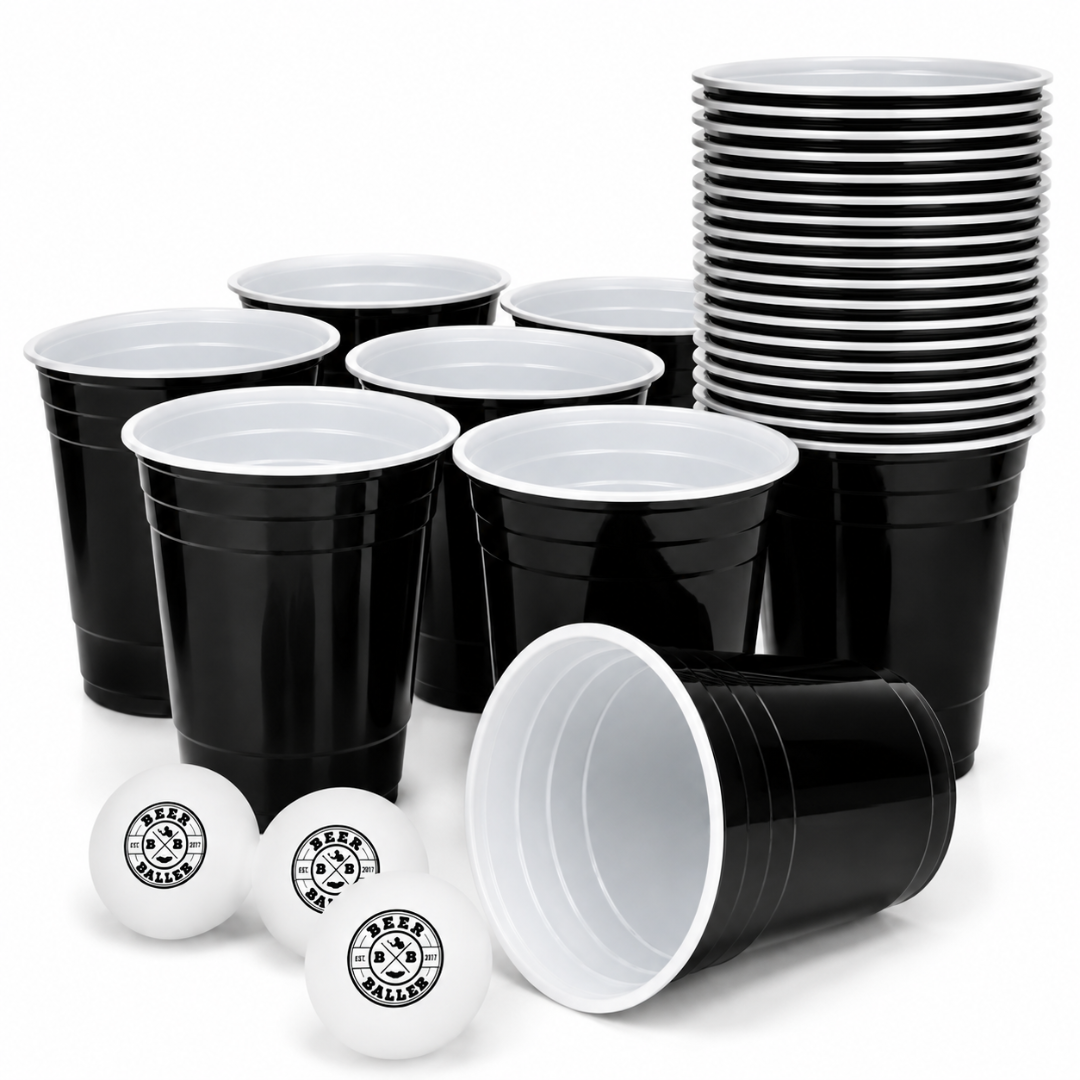 Beer Pong Becher Set Schwarz (25x inkl. 3 Bällen)
