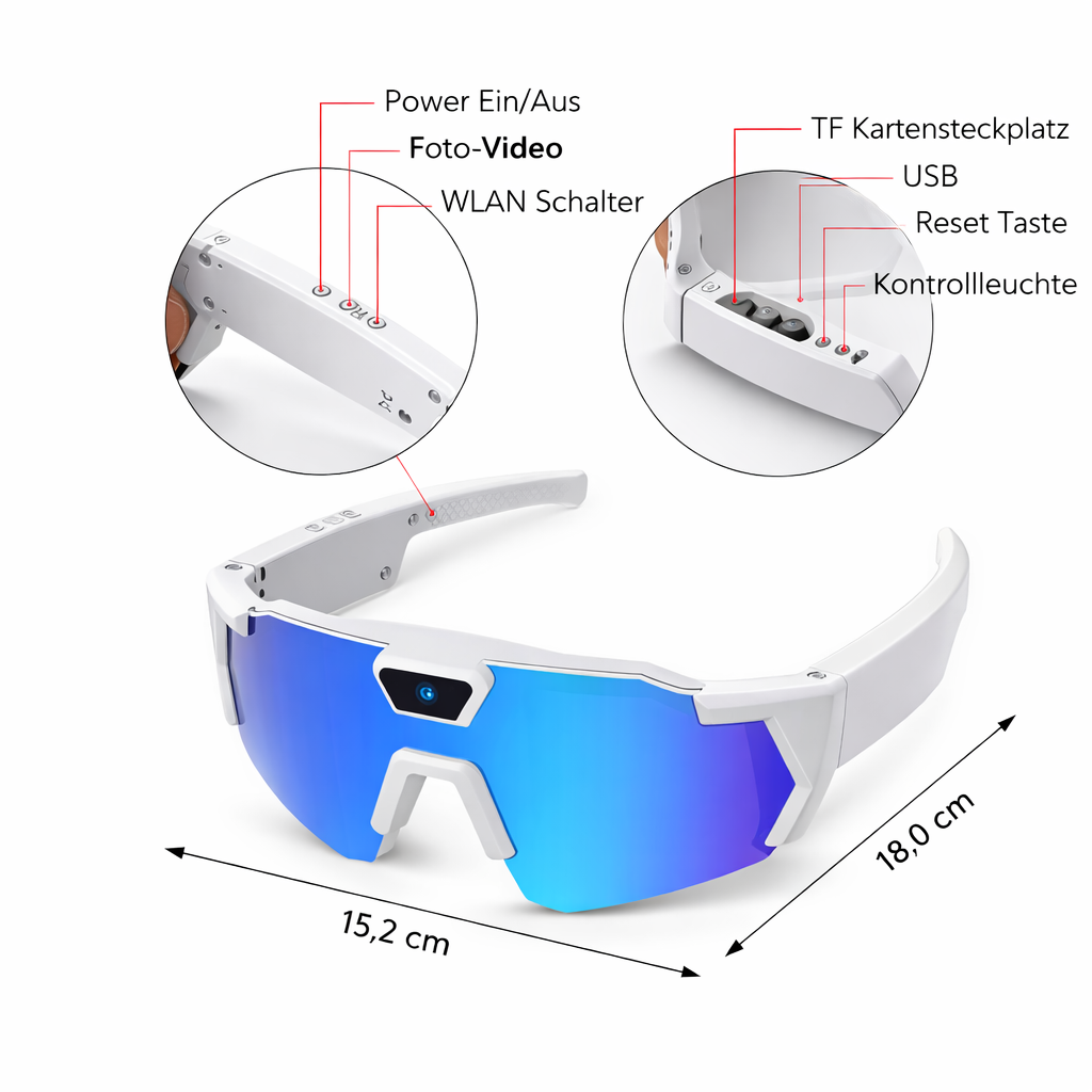 Schnelle Brille mit Kamera Weiß-Blau