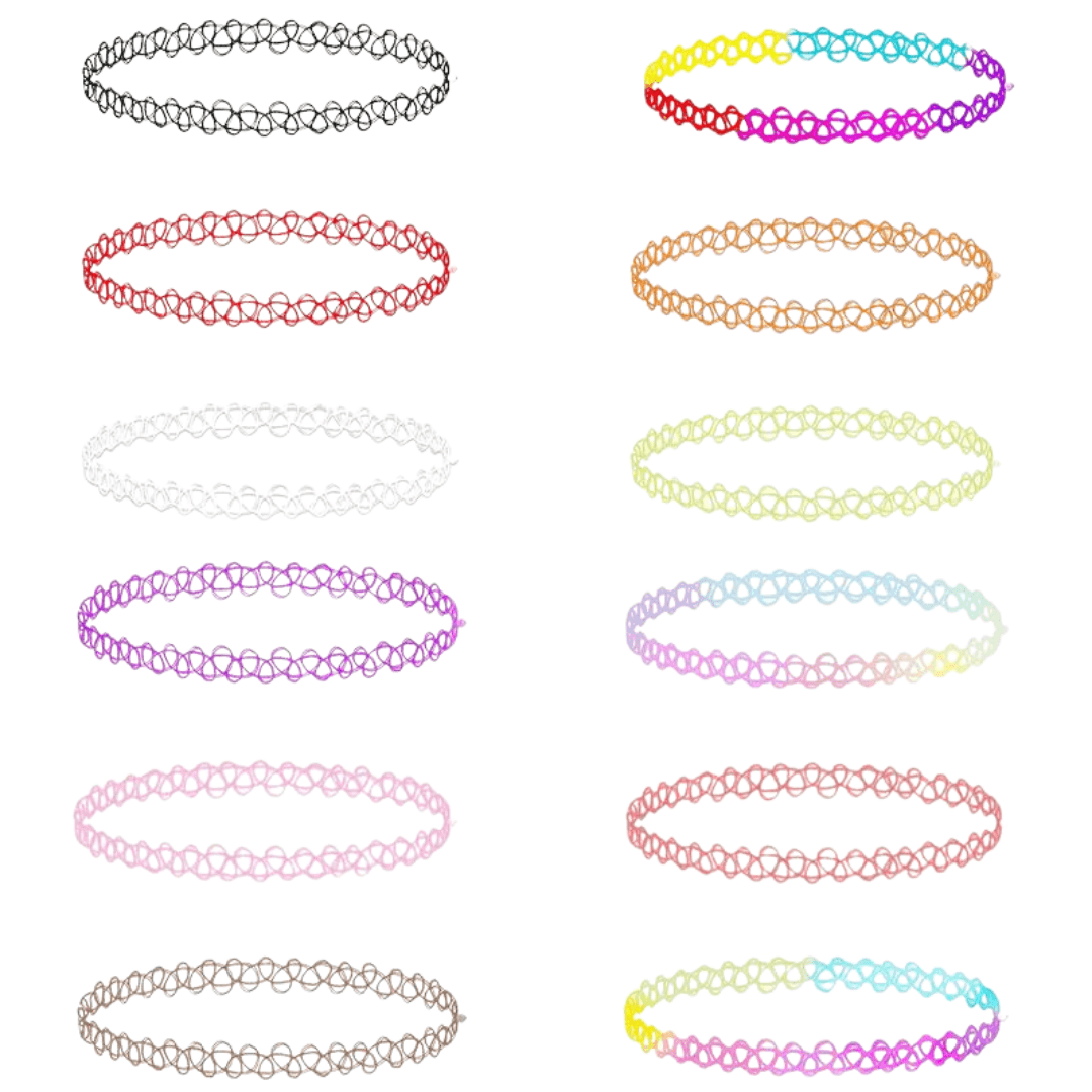 Choker Halsband bunter Mix 12 teilig - FestivalStuff