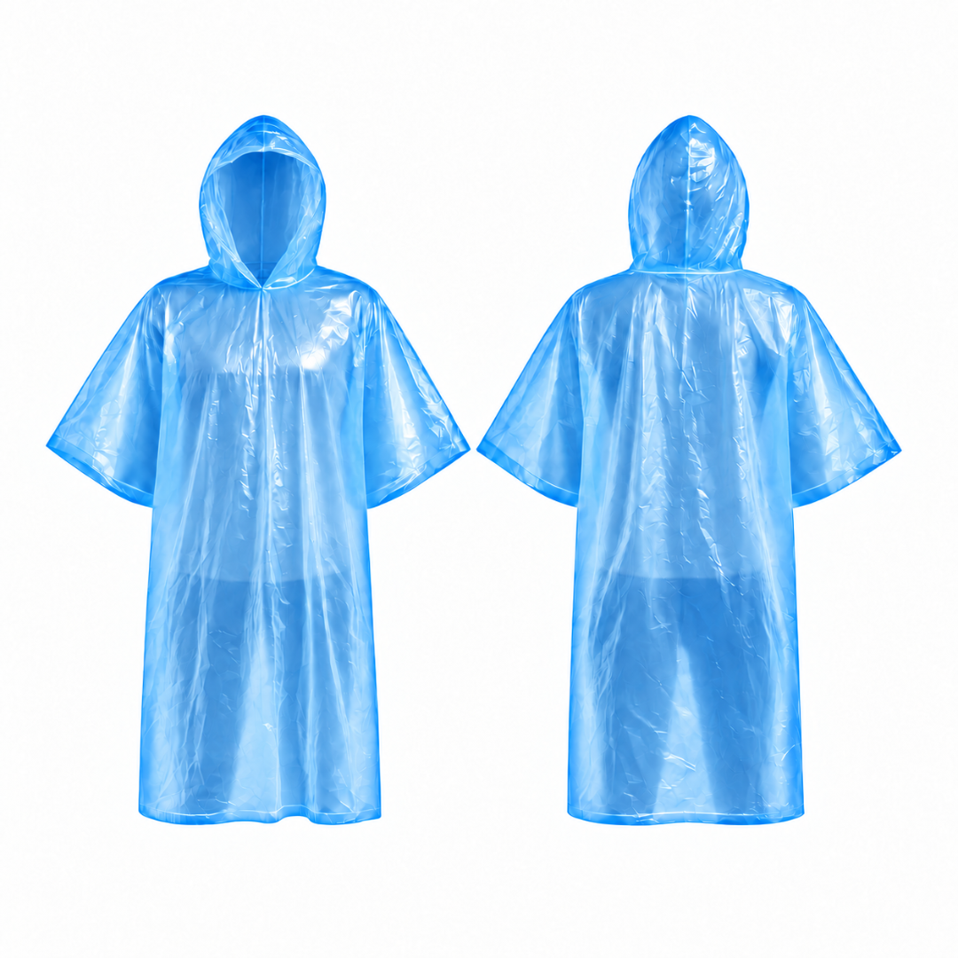Einweg Regenponcho Blau mit Kapuze Einheitsgröße