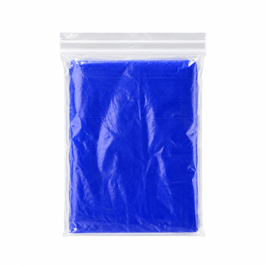 Einweg Regenponcho Blau mit Kapuze Einheitsgröße