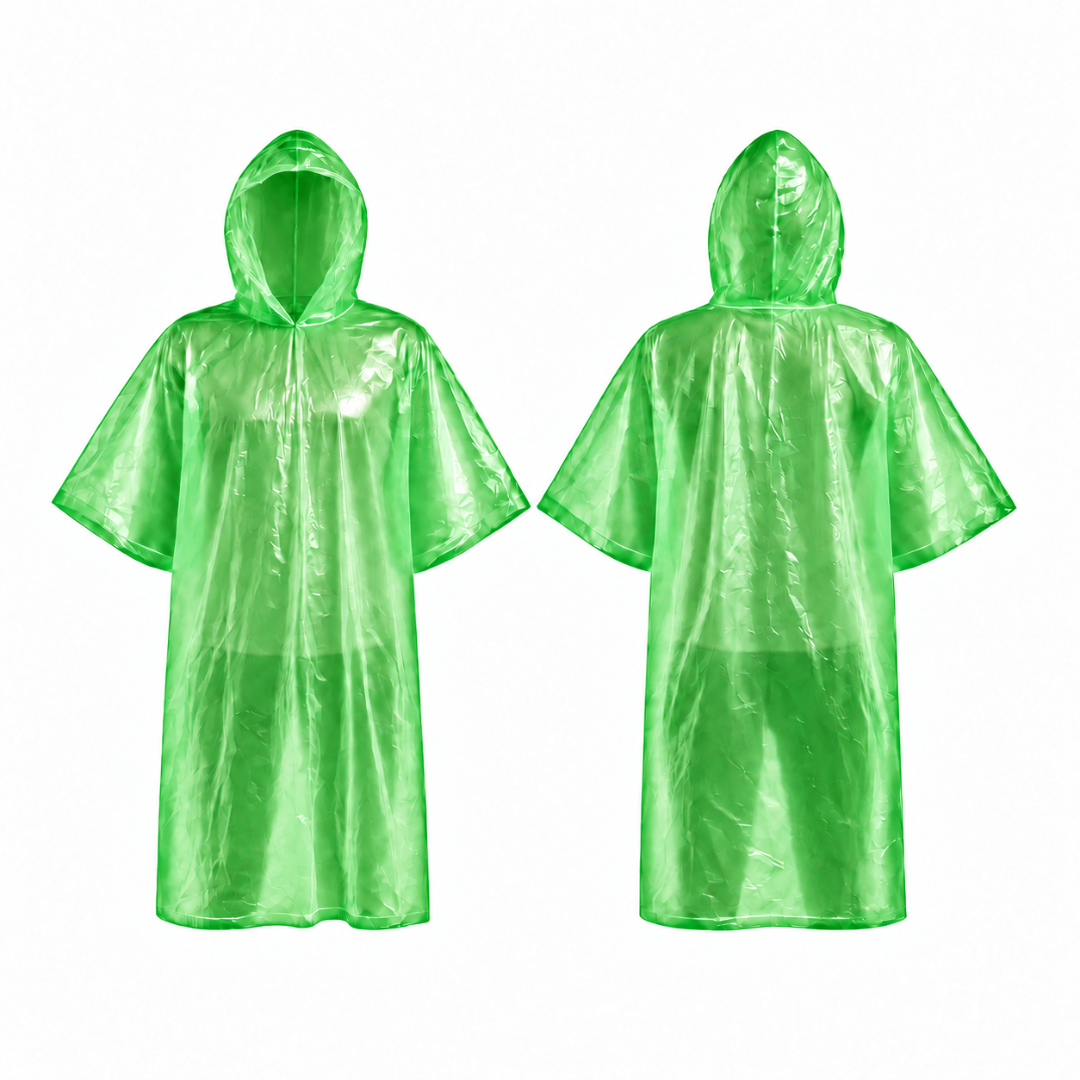 Einweg Regenponcho Grün mit Kapuze Einheitsgröße