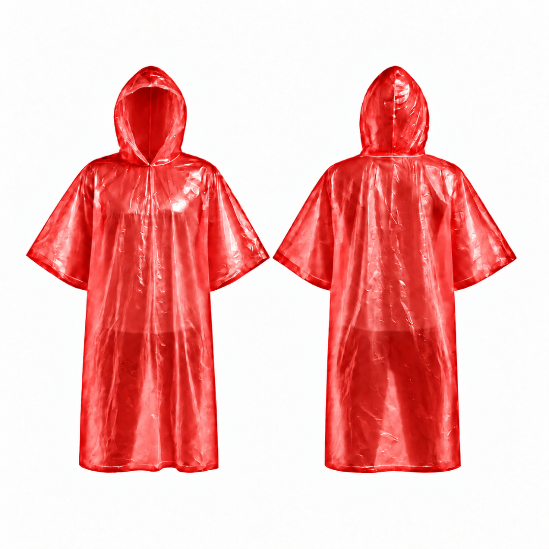 Einweg Regenponcho Rot mit Kapuze Einheitsgröße