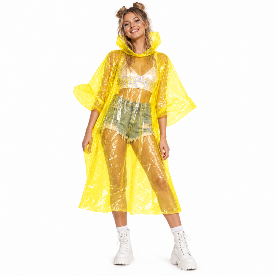 Einweg Regenponcho Gelb mit Kapuze Einheitsgröße