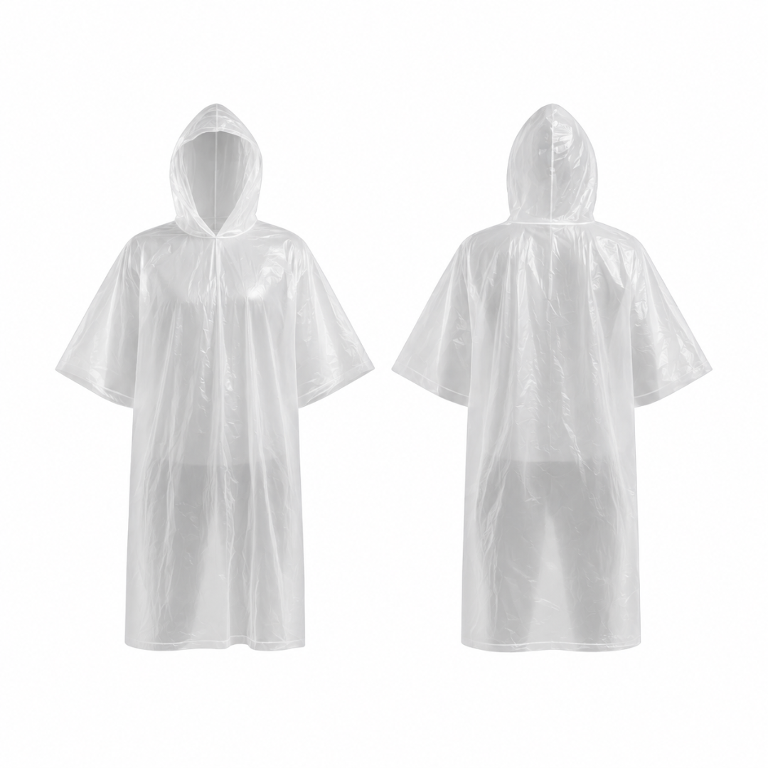 Einweg Regenponcho Weiß mit Kapuze Einheitsgröße