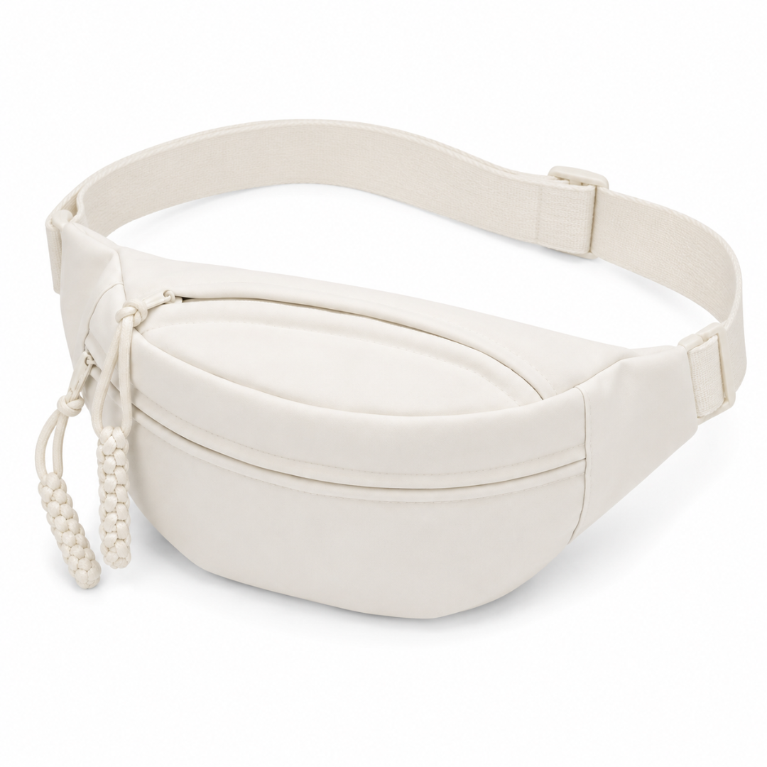 Große Bauchtasche in Beige mit drei Fächern