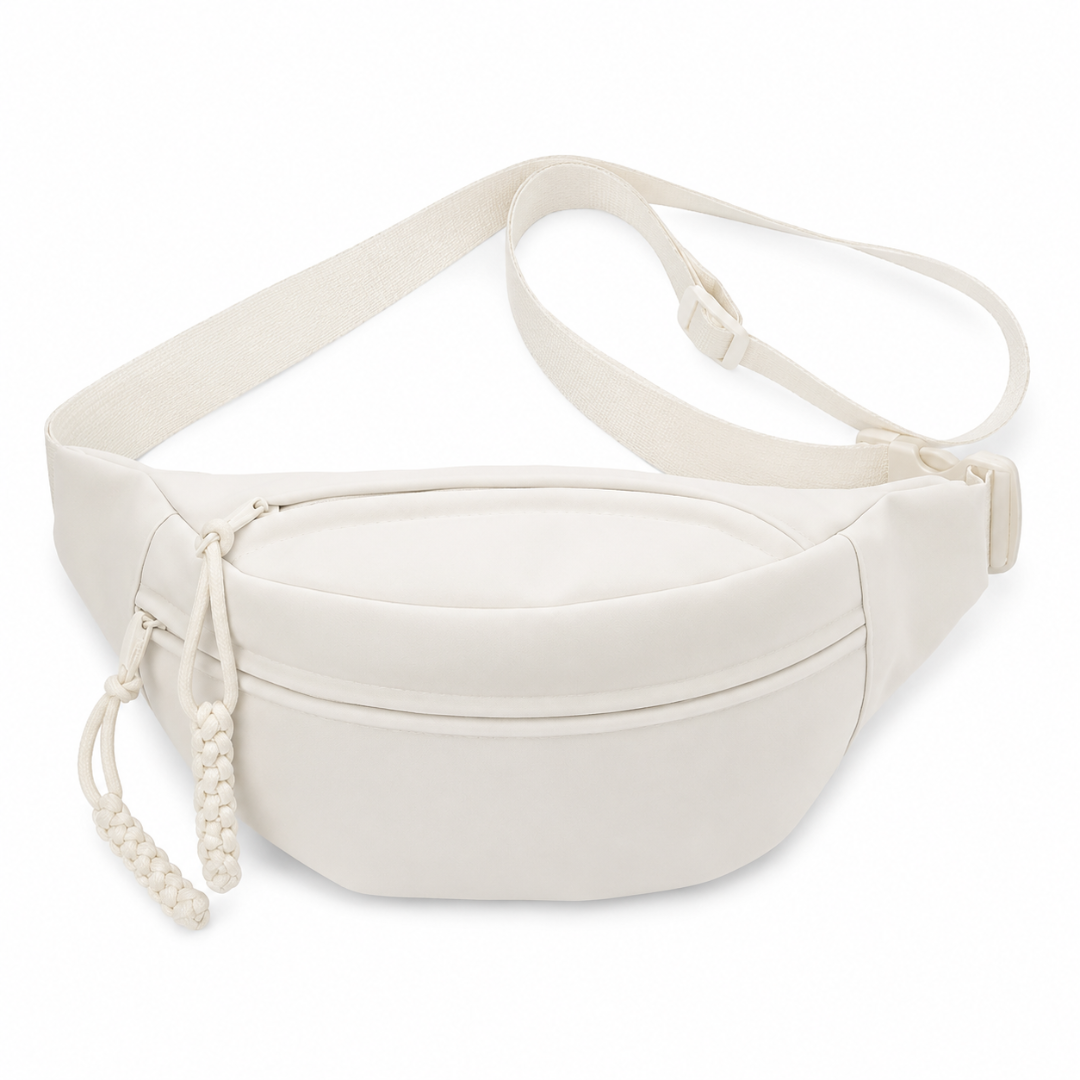 Große Bauchtasche in Beige mit drei Fächern