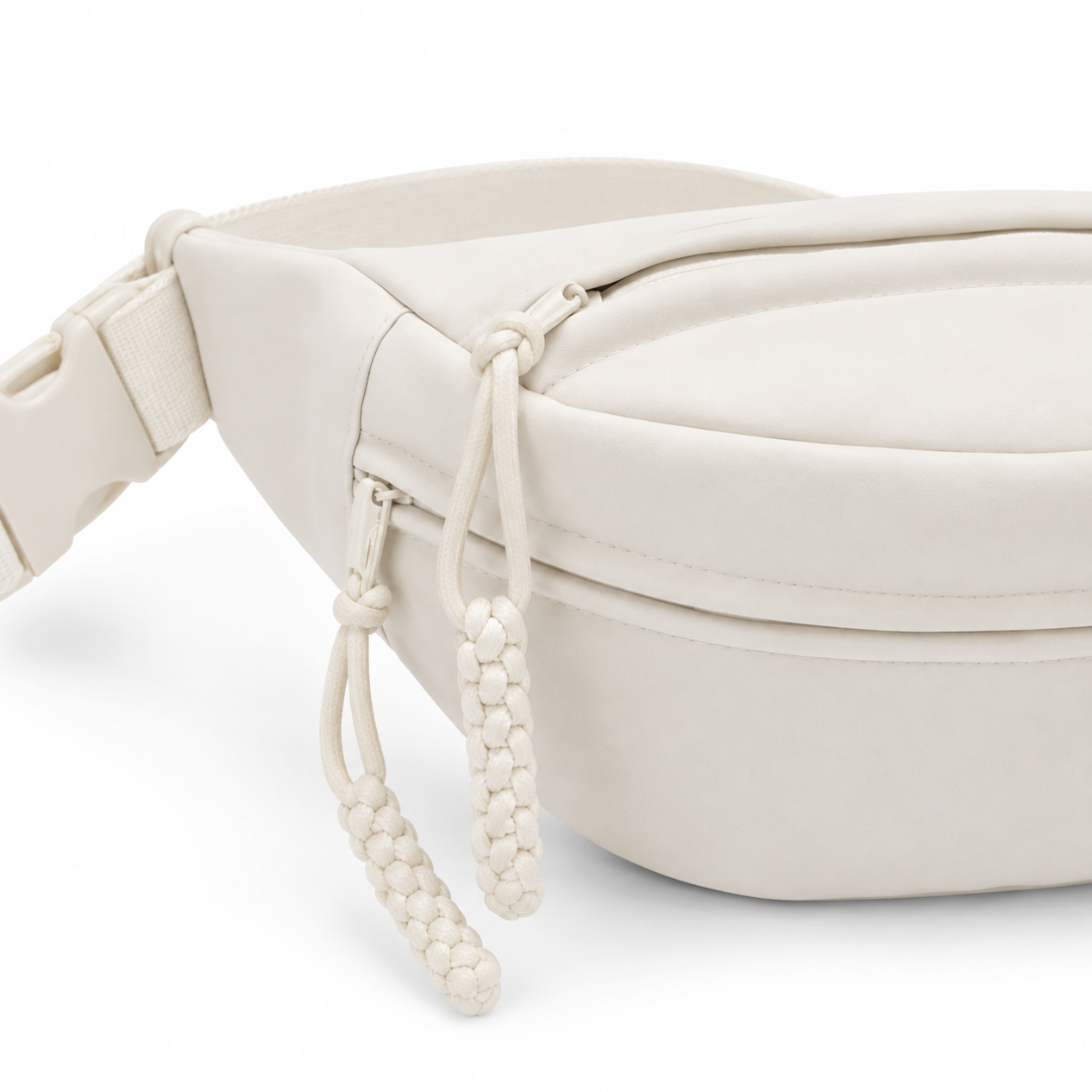 Große Bauchtasche in Beige mit drei Fächern
