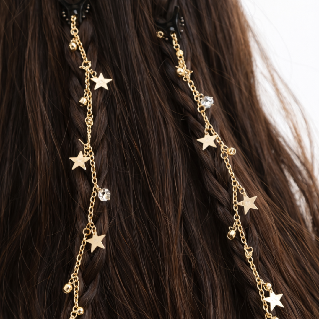Haarschmuck Kette zum Einflechten Glitter Sterne Gold