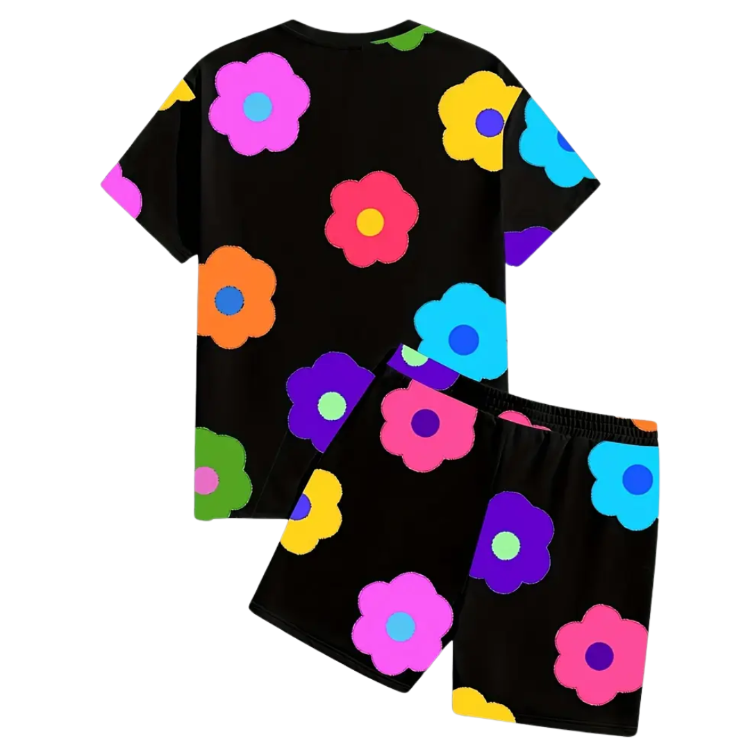 Herren Outfit bunte Blumen 2- teilig