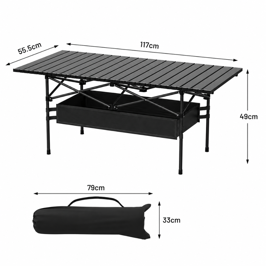 Klappbarer Campingtisch Schwarz 117 x 55 cm