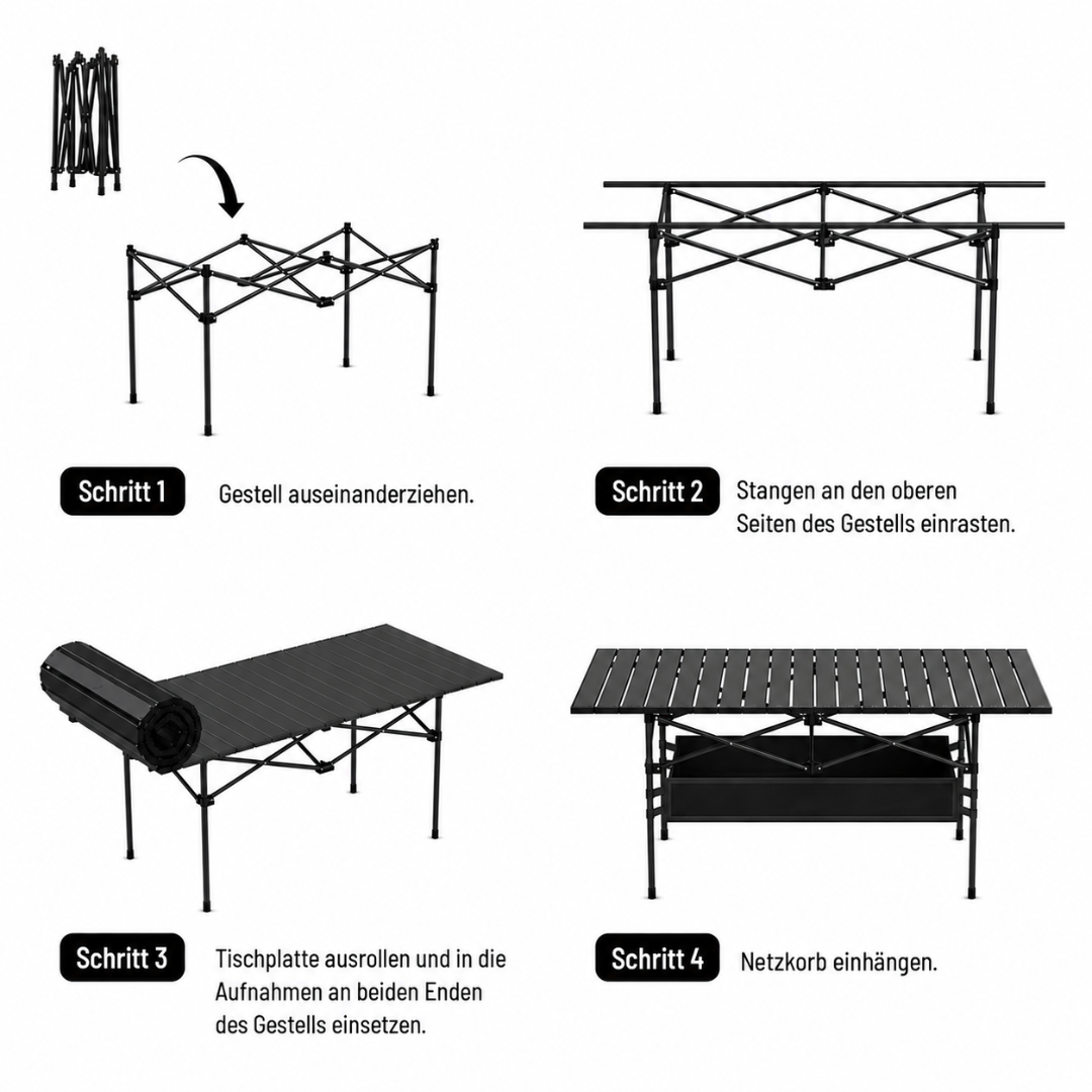 Klappbarer Campingtisch Schwarz 117 x 55 cm