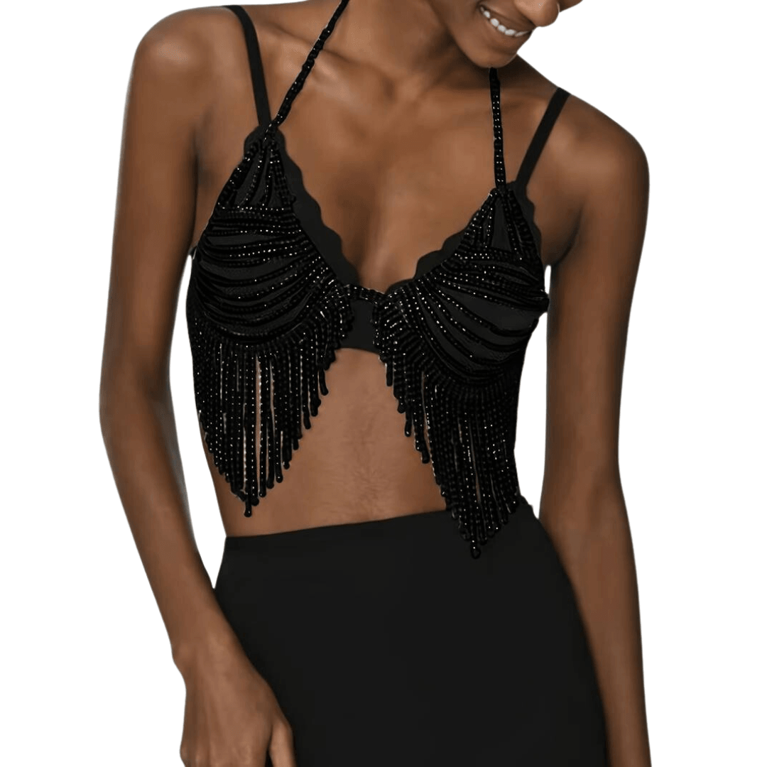 Strassbesetztes Neckholder-Crop- Top - FestivalStuff