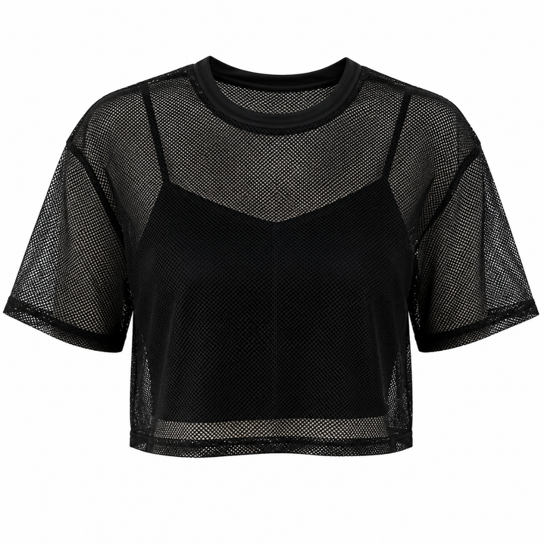 Mesh Crop Top Set Schwarz 2-teilig