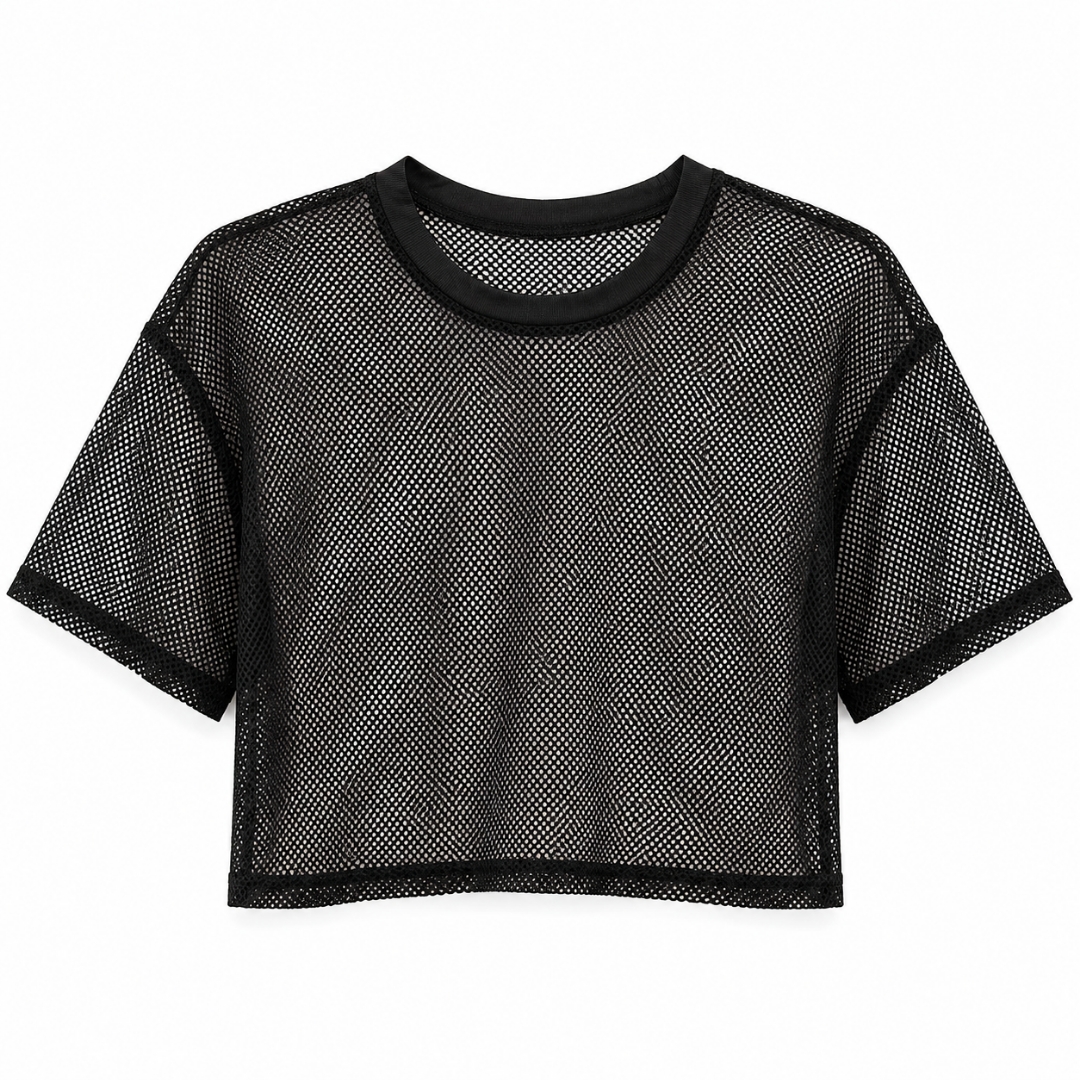 Mesh Crop Top Set Schwarz 2-teilig