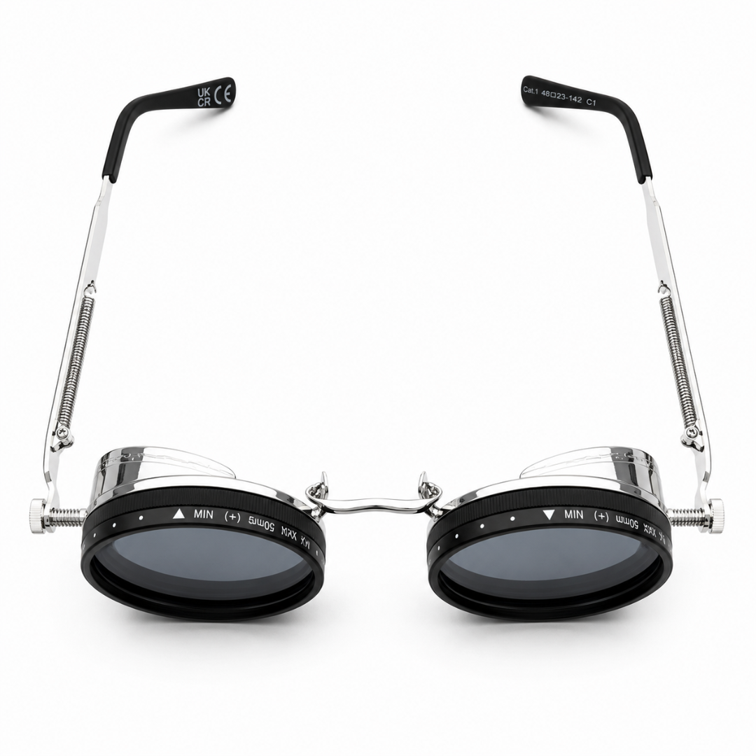 Steampunk ND Sonnenbrille Silber – Verstellbare Sonnenbrille UV400