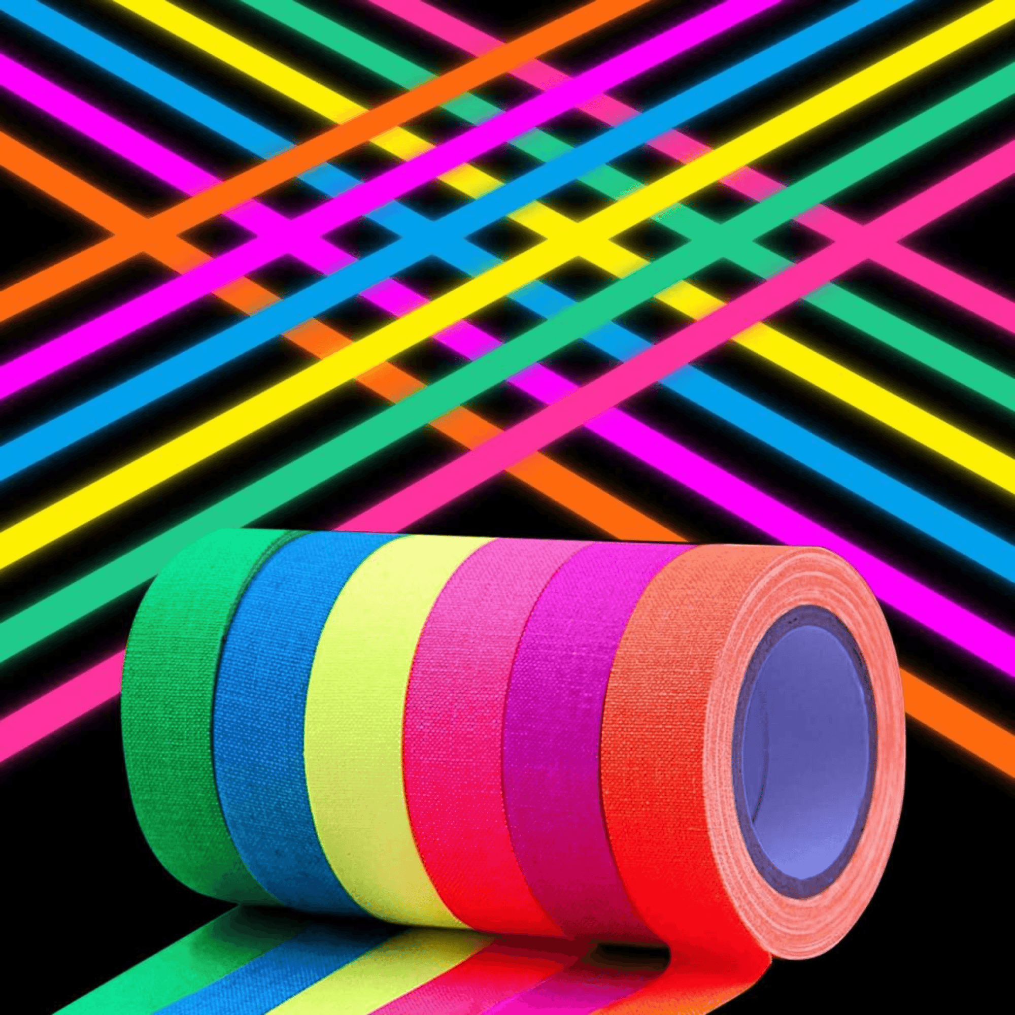 UV Klebeband 4 x 19mm x 25m, 4 x 50mm x 25m, 8er Set - Bunt sortiert - FestivalStuff