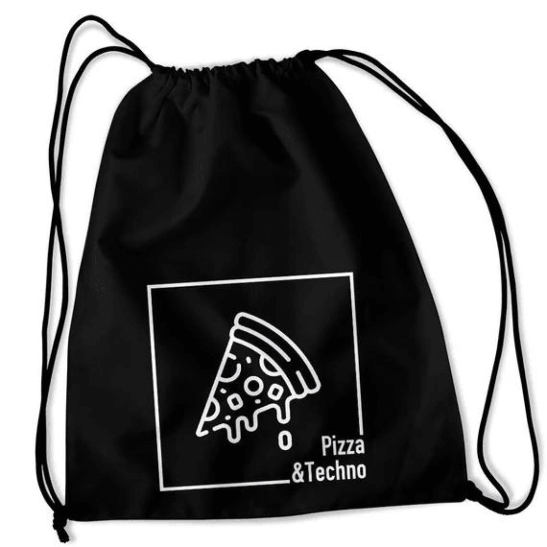 Pizza & Techno Turnbeutel (schwarz) - FestivalStuff