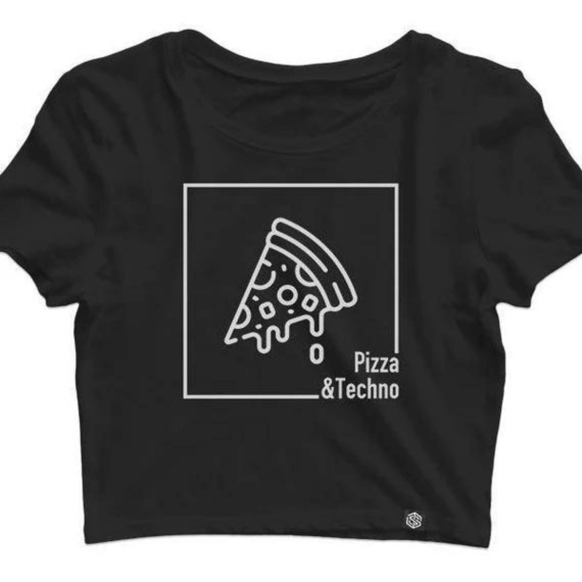 Pizza &amp; Techno Crop Top (schwarz) - FestivalStuff