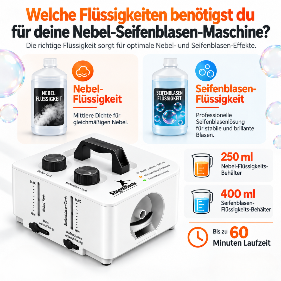 Rauchblasenmaschine 2-in-1 mit Nebel und Seifenblasen