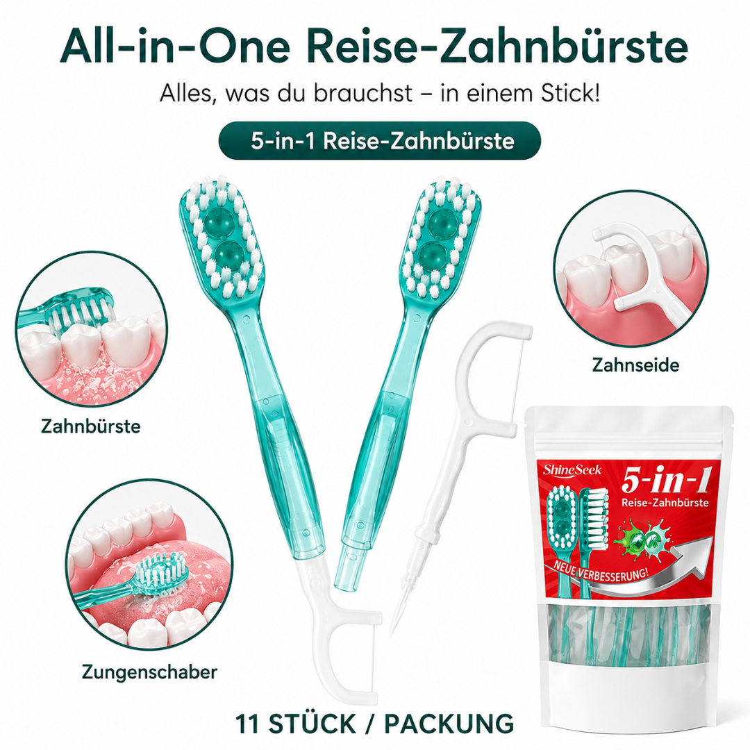 Reisezahnbürsten 5-in-1  mit Zahnseide Minze