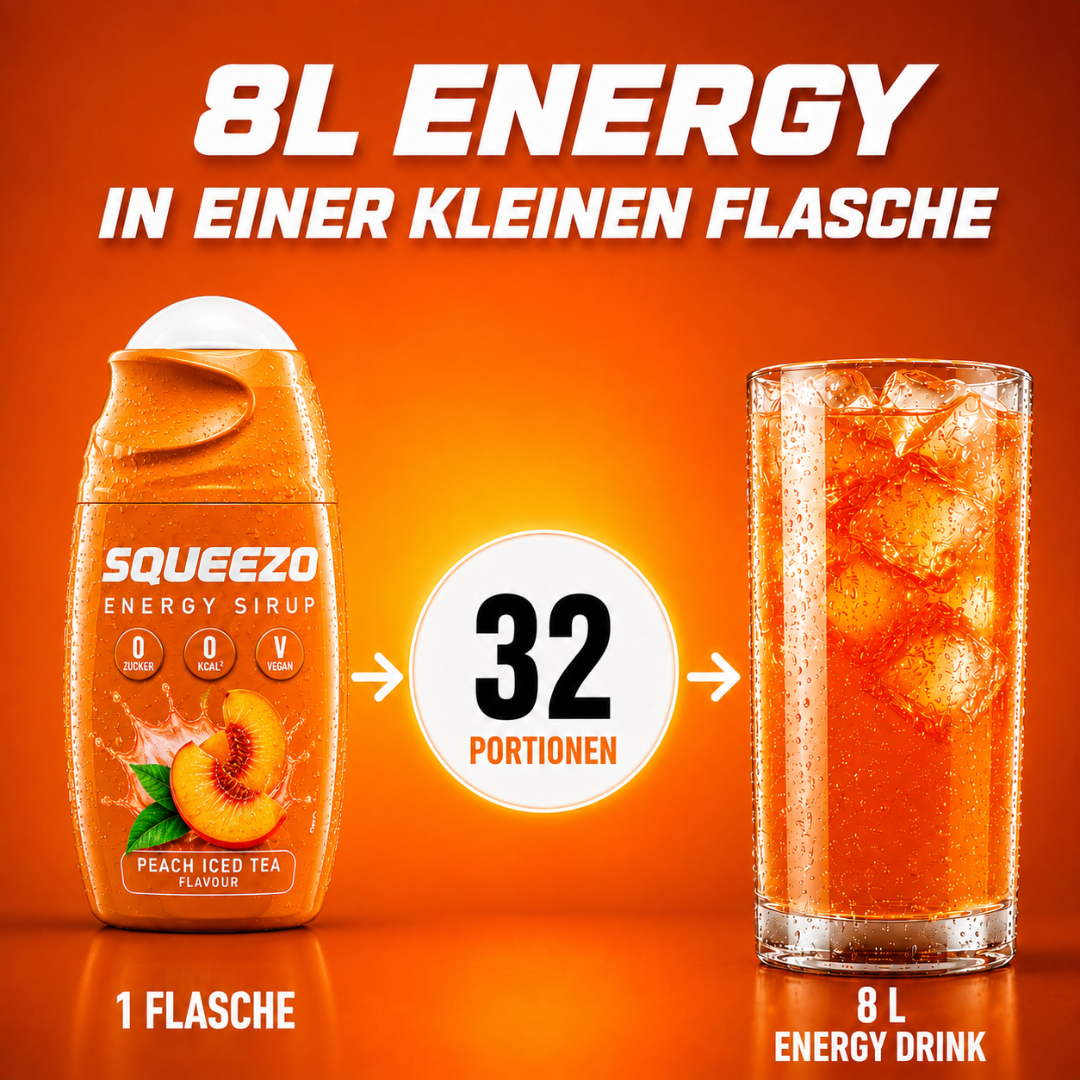 SQUEEZO Peach Iced Tea Energy Sirup