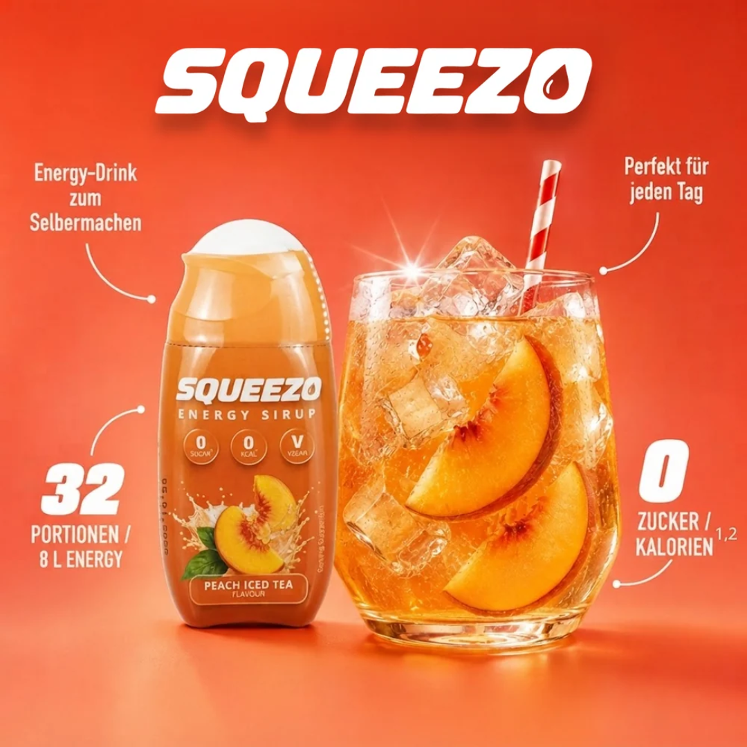 SQUEEZO Peach Iced Tea Energy Sirup