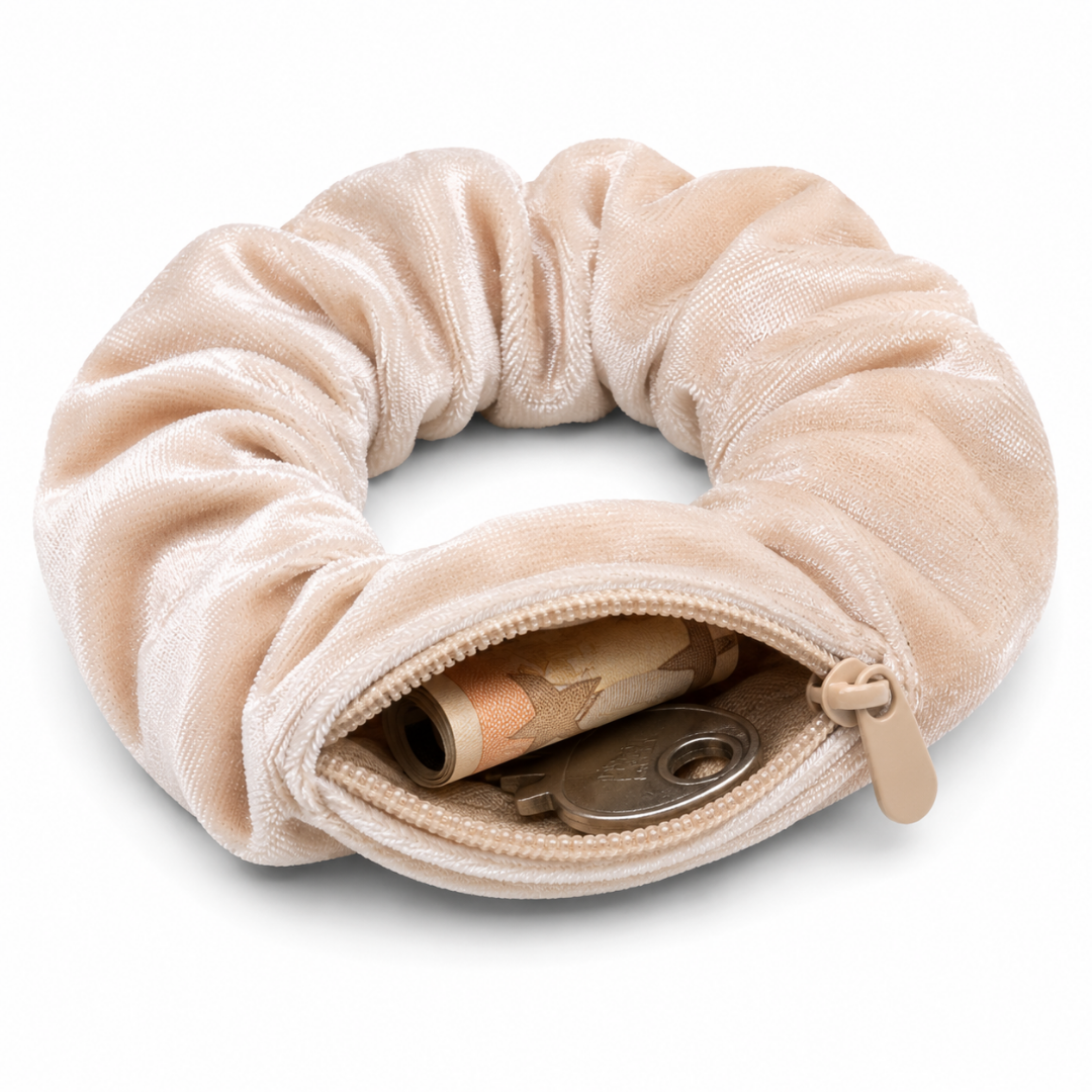 Scrunchie Beige Velvet mit Geheimfach