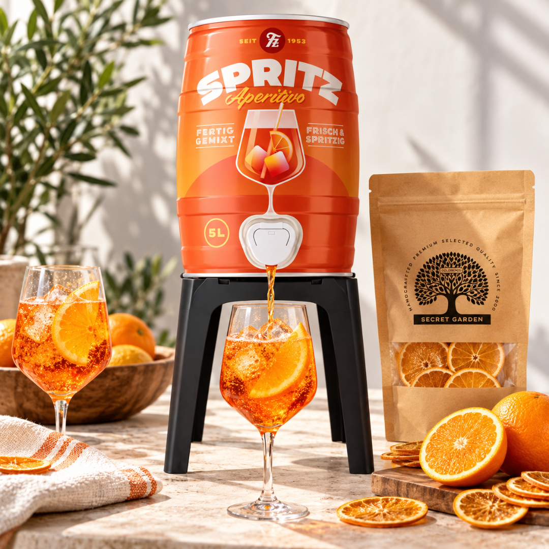 Aperitivo Spritz Festival Set 5 l mit Fasshalterung & Orangenscheiben