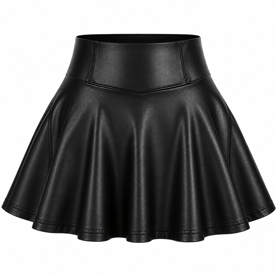 Skort High Waist Faux Leather Black