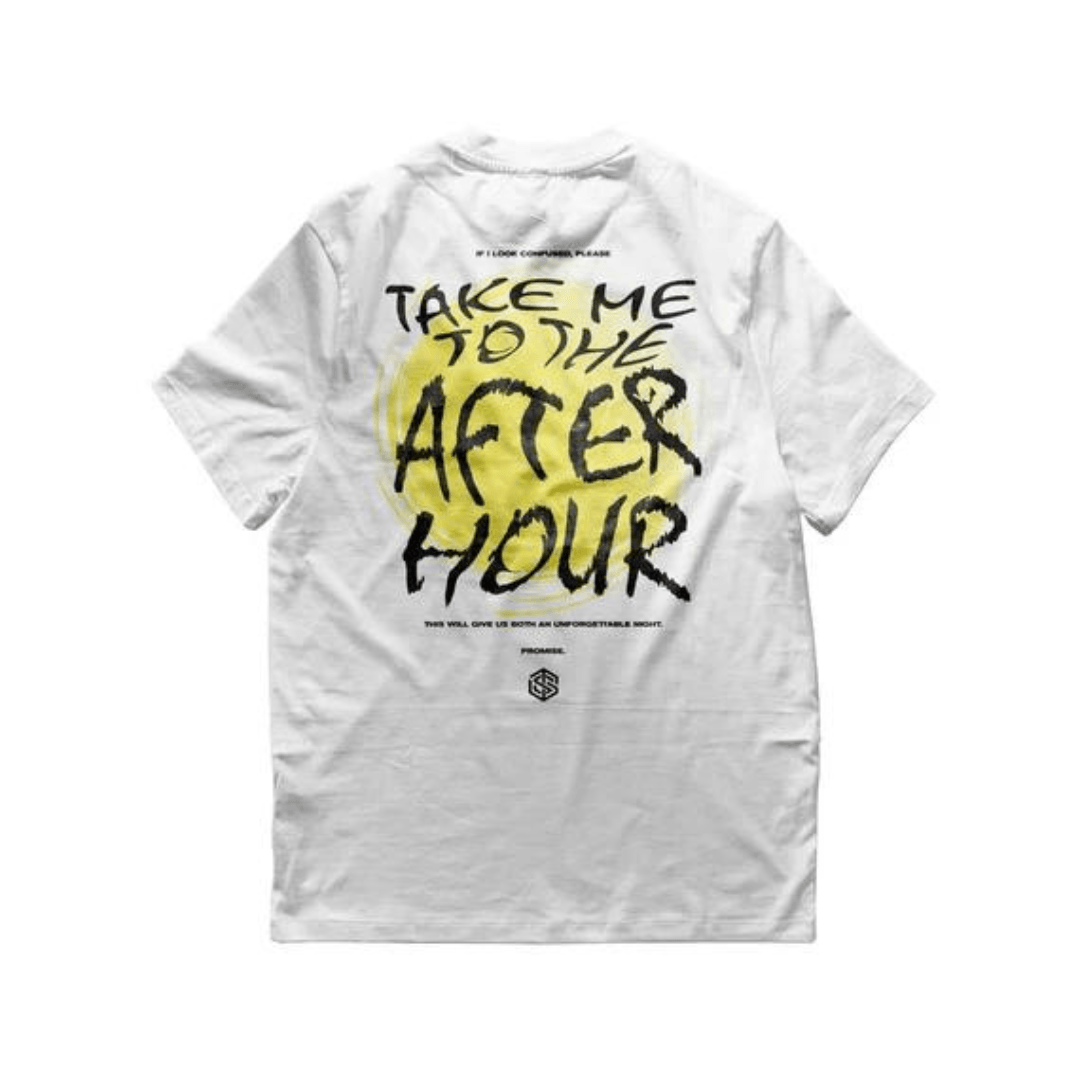 Take Me To The Afterhour T-Shirt (oversized, unisex, white) - FestivalStuff