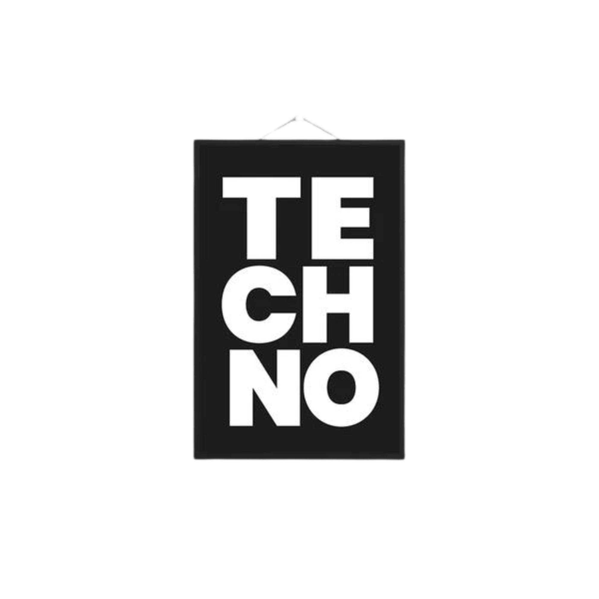 Poster/Plakat A3 „Techno" Black/White inkl. Rahmen - FestivalStuff